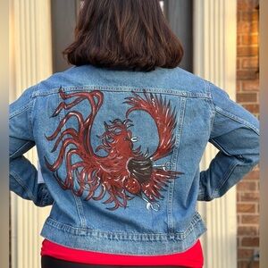 NWT Old Navy SZ 2XL Women’s Denim Jacket Hand Painted With a Gamecock by Me🤙🏼